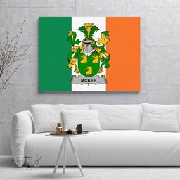 ScotsTee Shop Irish Kee or McKee Clan Family Crest Ireland Flag Framed Canvas Print