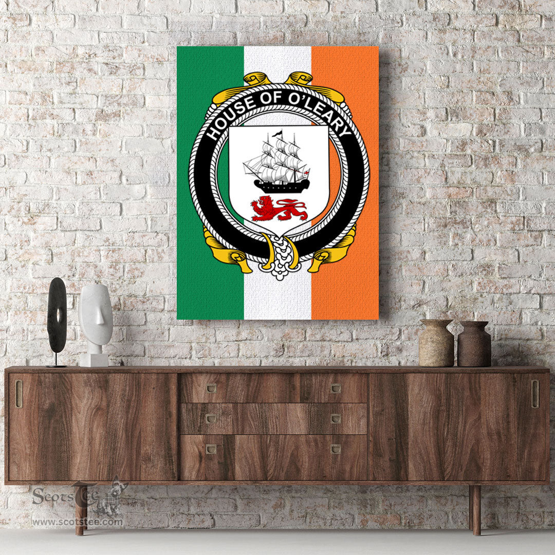 ScotsTee Shop Irish House of O LEARY Clan Family Crest Ireland Flag Framed Canvas Print