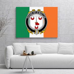 ScotsTee Shop Irish House of O MULLAN Clan Family Crest Ireland Flag Framed Canvas Print
