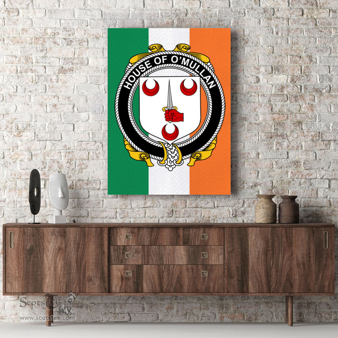 ScotsTee Shop Irish House of O MULLAN Clan Family Crest Ireland Flag Framed Canvas Print