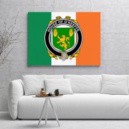 ScotsTee Shop Irish House of O KEEFFE Clan Family Crest Ireland Flag Framed Canvas Print