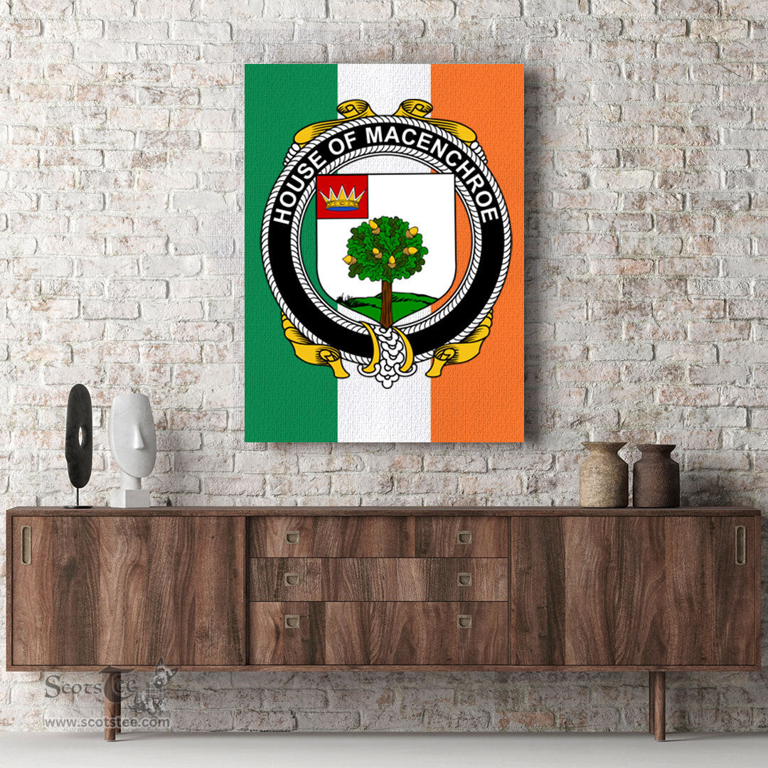 ScotsTee Shop Irish House of MACENCHROE Clan Family Crest Ireland Flag Framed Canvas Print