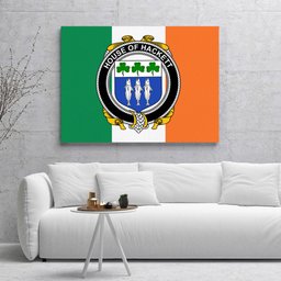ScotsTee Shop Irish House of HACKETT Clan Family Crest Ireland Flag Framed Canvas Print