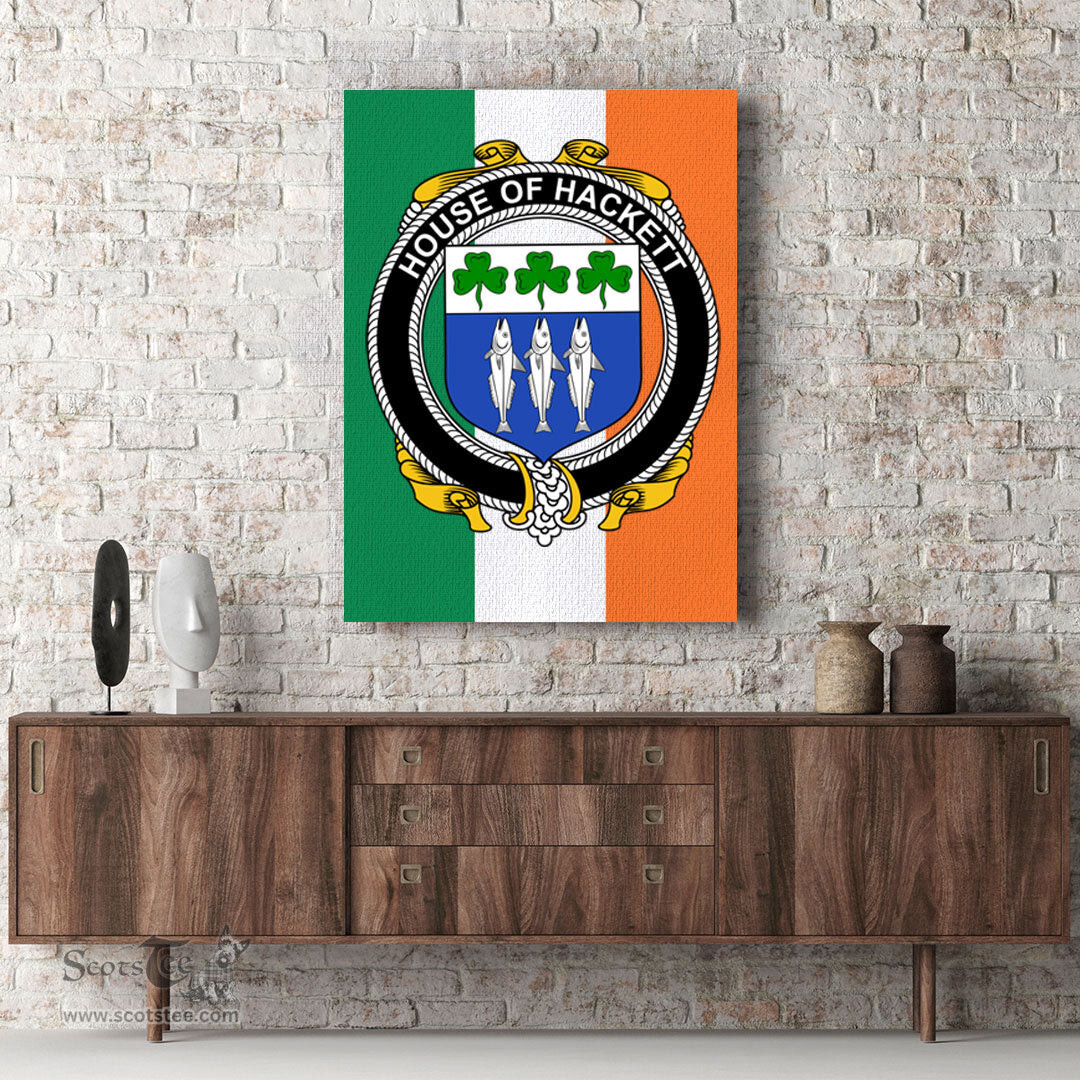 ScotsTee Shop Irish House of HACKETT Clan Family Crest Ireland Flag Framed Canvas Print