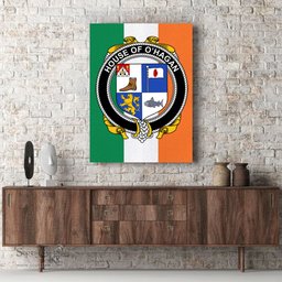 ScotsTee Shop Irish House of O HAGAN Clan Family Crest Ireland Flag Framed Canvas Print