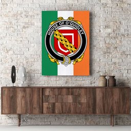 ScotsTee Shop Irish House of O QUIGLEY Clan Family Crest Ireland Flag Framed Canvas Print