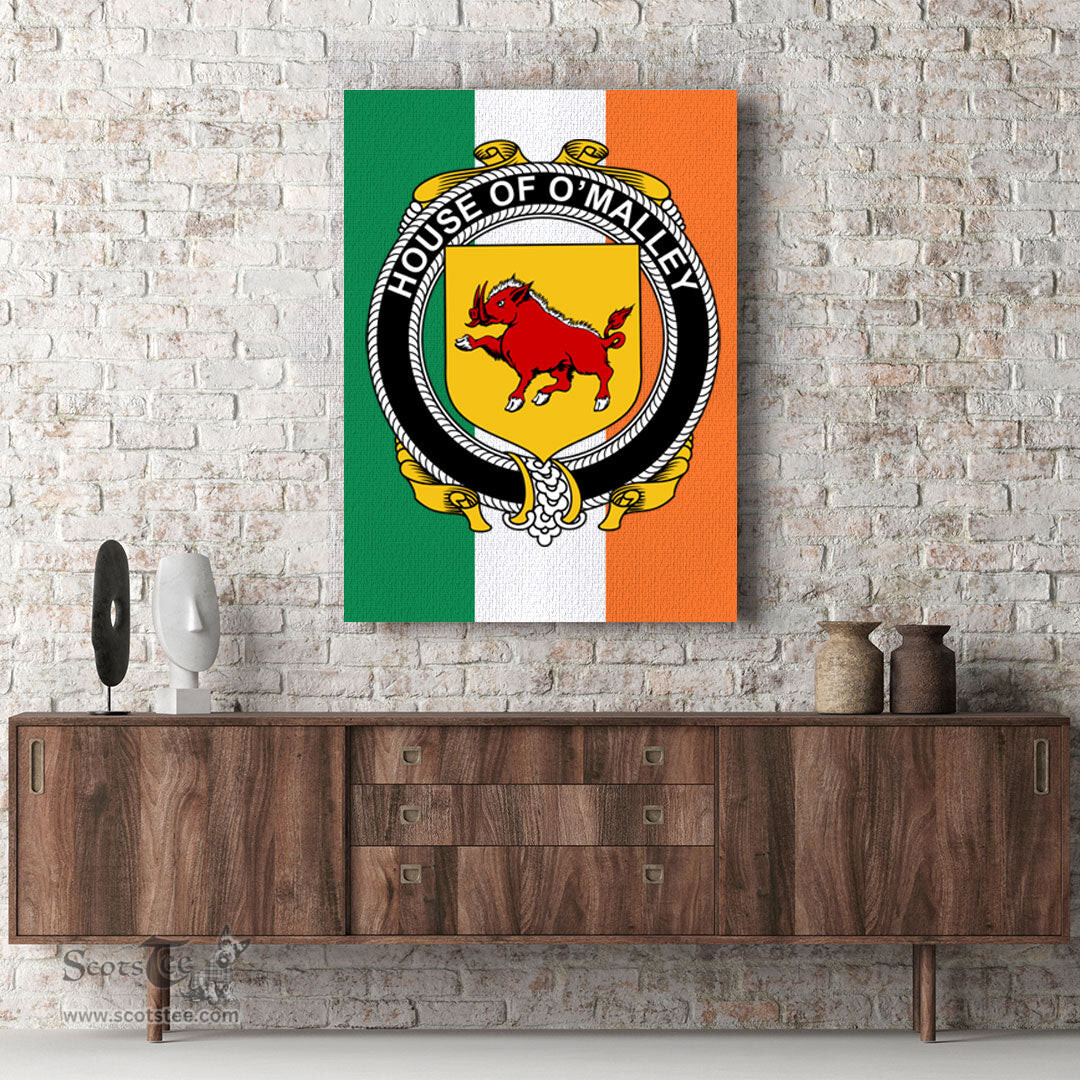 ScotsTee Shop Irish House of O MALLEY Clan Family Crest Ireland Flag Framed Canvas Print