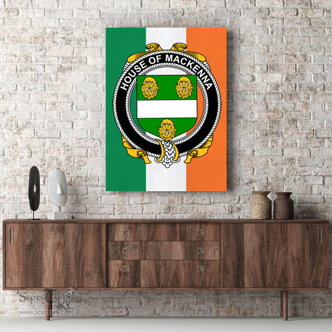 ScotsTee Shop Irish House of MACKENNA Clan Family Crest Ireland Flag Framed Canvas Print