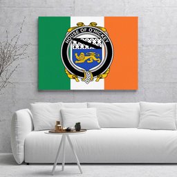 ScotsTee Shop Irish House of O HICKEY Clan Family Crest Ireland Flag Framed Canvas Print
