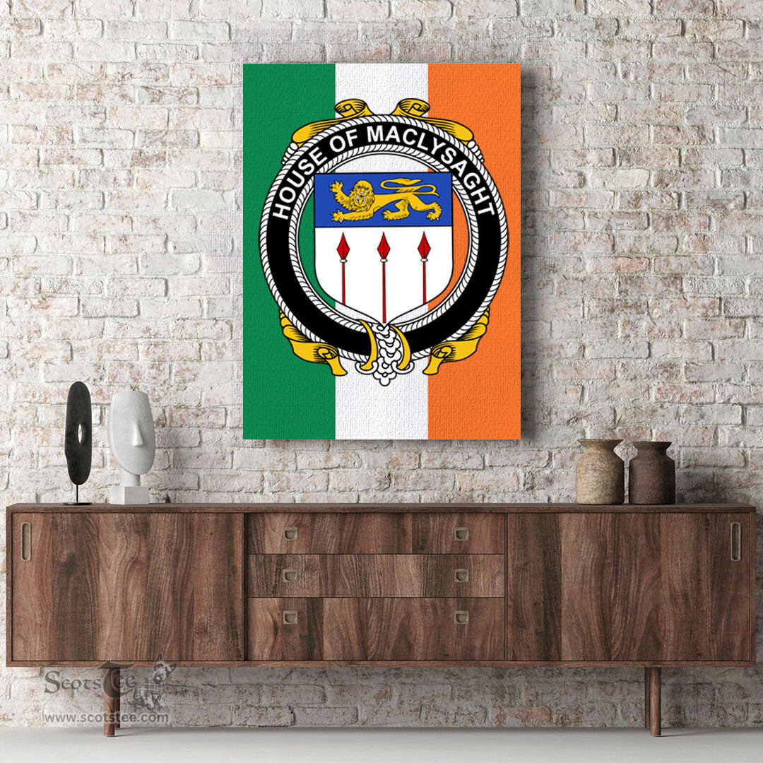 ScotsTee Shop Irish House of MACLYSAGHT Clan Family Crest Ireland Flag Framed Canvas Print
