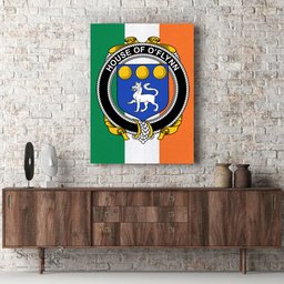 ScotsTee Shop Irish House of O FLYNN Clan Family Crest Ireland Flag Framed Canvas Print