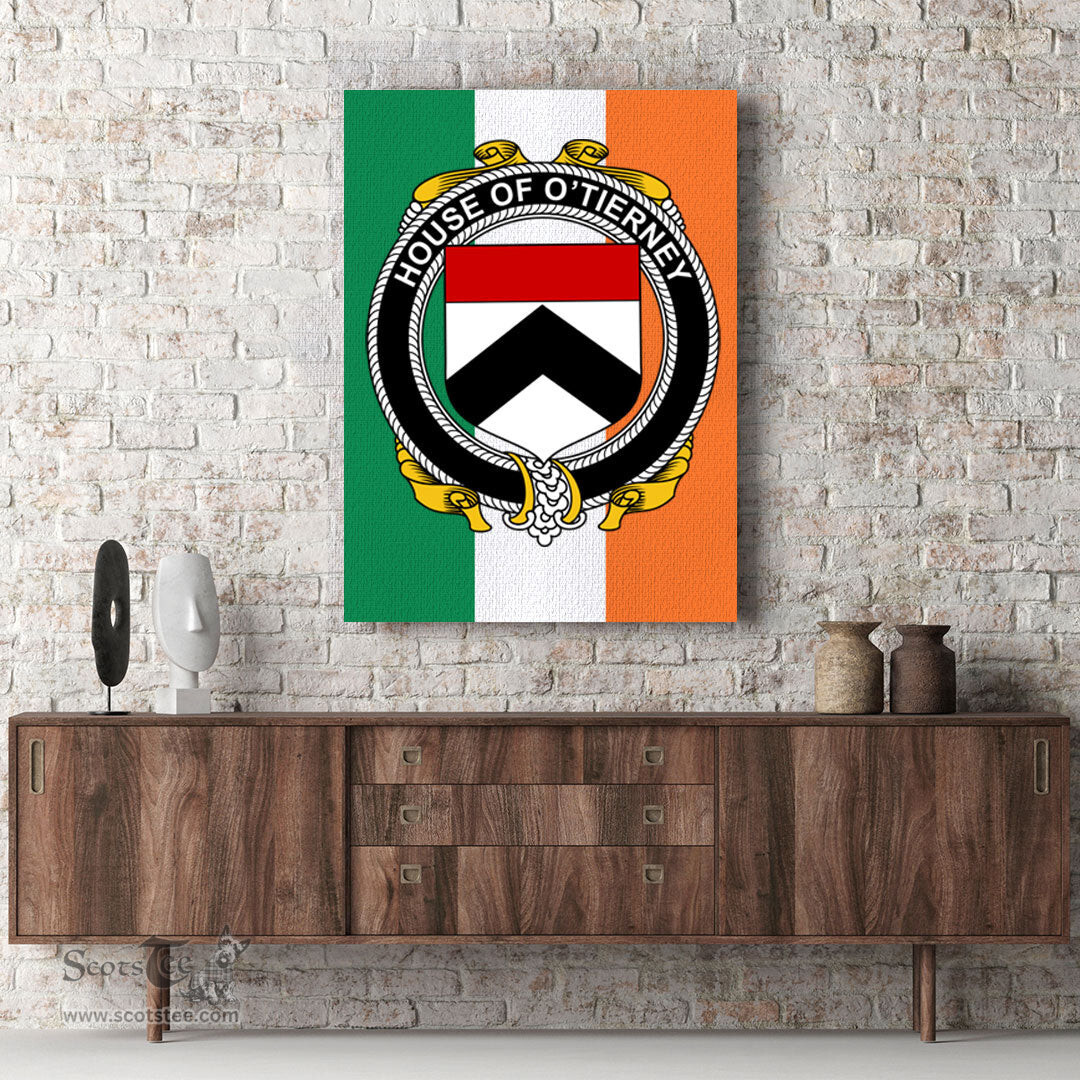 ScotsTee Shop Irish House of O TIERNEY Clan Family Crest Ireland Flag Framed Canvas Print