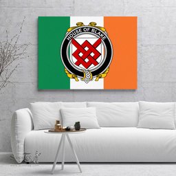 ScotsTee Shop Irish House of BLAKE Clan Family Crest Ireland Flag Framed Canvas Print