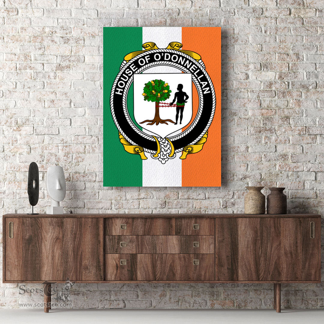 ScotsTee Shop Irish House of O DONNELLAN Clan Family Crest Ireland Flag Framed Canvas Print