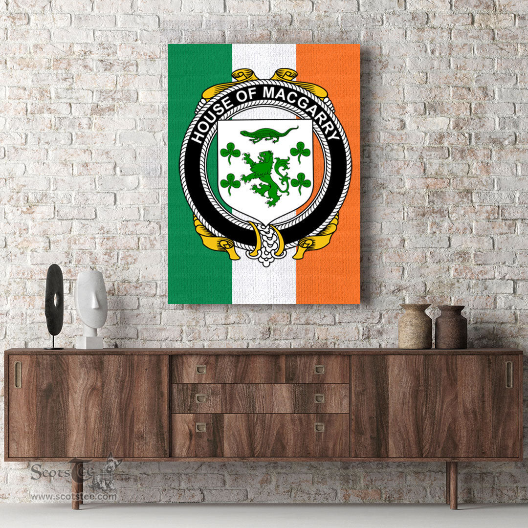 ScotsTee Shop Irish House of MACGARRY Clan Family Crest Ireland Flag Framed Canvas Print