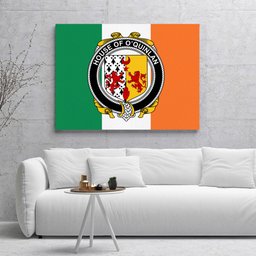 ScotsTee Shop Irish House of O QUINLAN Clan Family Crest Ireland Flag Framed Canvas Print