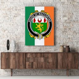 ScotsTee Shop Irish House of MACCARTAN Clan Family Crest Ireland Flag Framed Canvas Print