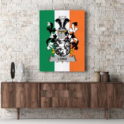 ScotsTee Shop Irish Long or Longe Clan Family Crest Ireland Flag Framed Canvas Print