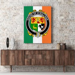 ScotsTee Shop Irish House of O SULLIVAN Clan Family Crest Ireland Flag Framed Canvas Print