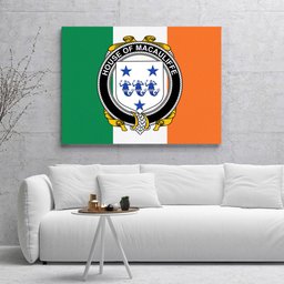 ScotsTee Shop Irish House of MACAULIFFE Clan Family Crest Ireland Flag Framed Canvas Print