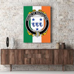 ScotsTee Shop Irish House of MACAULIFFE Clan Family Crest Ireland Flag Framed Canvas Print
