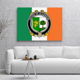 ScotsTee Shop Irish House of O CONNOR Sligo Clan Family Crest Ireland Flag Framed Canvas Print