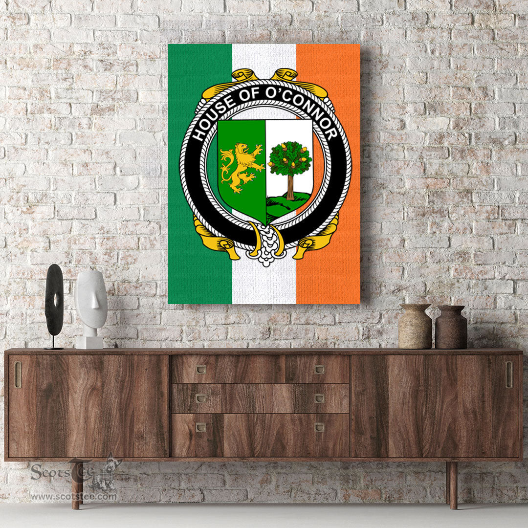ScotsTee Shop Irish House of O CONNOR Sligo Clan Family Crest Ireland Flag Framed Canvas Print