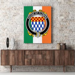 ScotsTee Shop Irish House of FLEMING Clan Family Crest Ireland Flag Framed Canvas Print