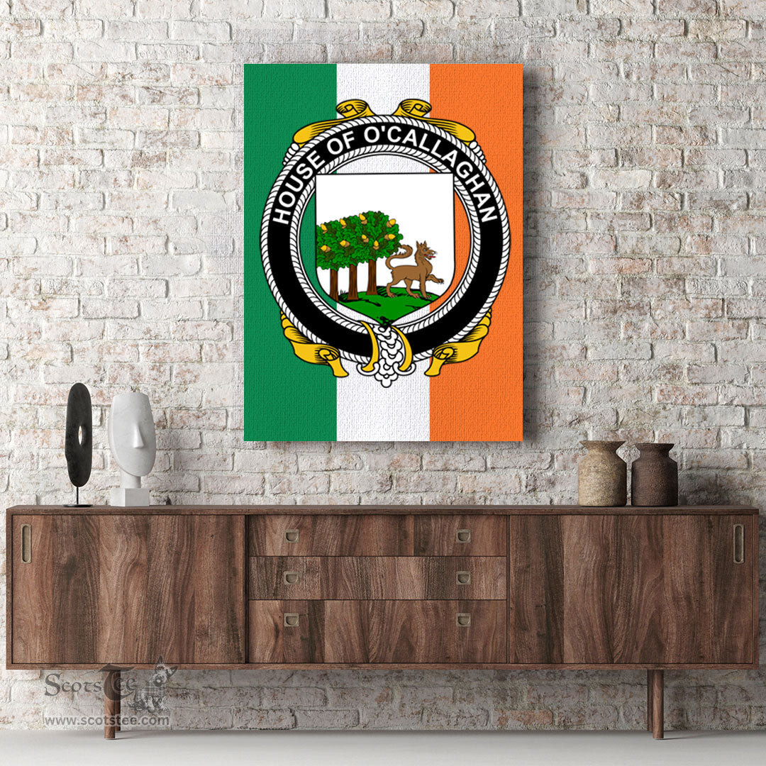 ScotsTee Shop Irish House of O CALLAGHAN Clan Family Crest Ireland Flag Framed Canvas Print