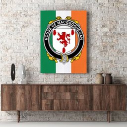 ScotsTee Shop Irish House of MACGEOGHEGAN Clan Family Crest Ireland Flag Framed Canvas Print