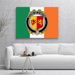 ScotsTee Shop Irish House of O HEYNE Clan Family Crest Ireland Flag Framed Canvas Print
