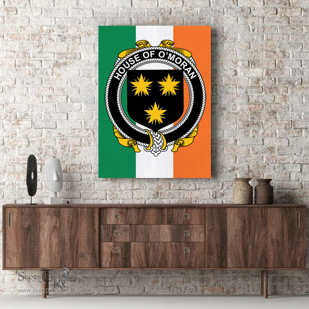 ScotsTee Shop Irish House of O MORAN Clan Family Crest Ireland Flag Framed Canvas Print