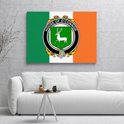 ScotsTee Shop Irish House of O CONNOR Corcomroe Clan Family Crest Ireland Flag Framed Canvas Print