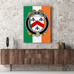 ScotsTee Shop Irish House of WALSH Clan Family Crest Ireland Flag Framed Canvas Print