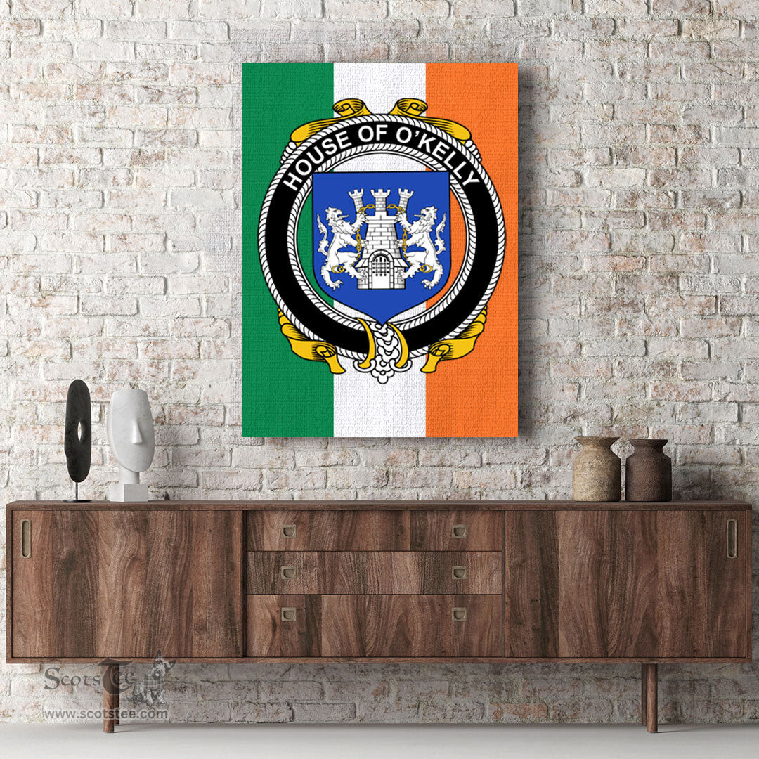 ScotsTee Shop Irish House of O KELLY Clan Family Crest Ireland Flag Framed Canvas Print