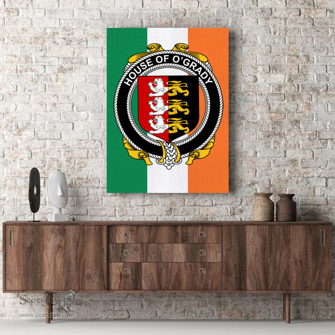ScotsTee Shop Irish House of O GRADY Clan Family Crest Ireland Flag Framed Canvas Print