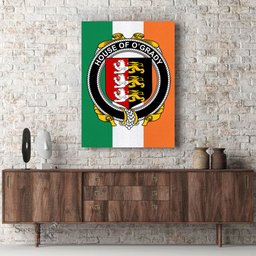 ScotsTee Shop Irish House of O GRADY Clan Family Crest Ireland Flag Framed Canvas Print