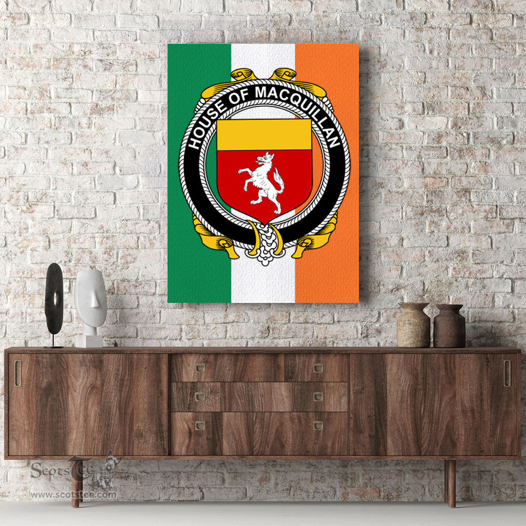 ScotsTee Shop Irish House of MACQUILLAN Clan Family Crest Ireland Flag Framed Canvas Print
