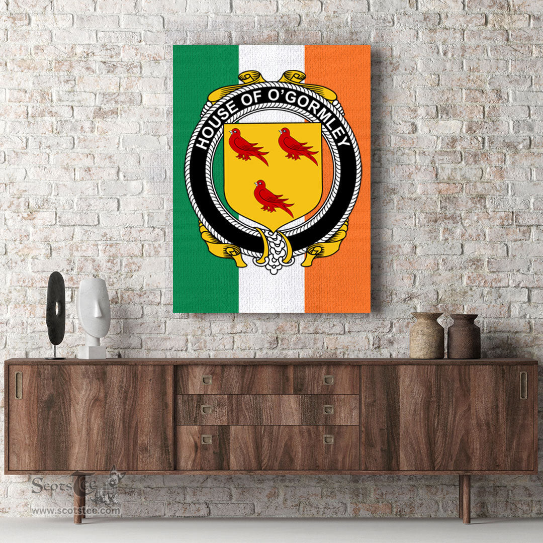 ScotsTee Shop Irish House of O GORMLEY Clan Family Crest Ireland Flag Framed Canvas Print