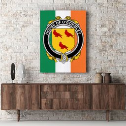 ScotsTee Shop Irish House of O GORMLEY Clan Family Crest Ireland Flag Framed Canvas Print