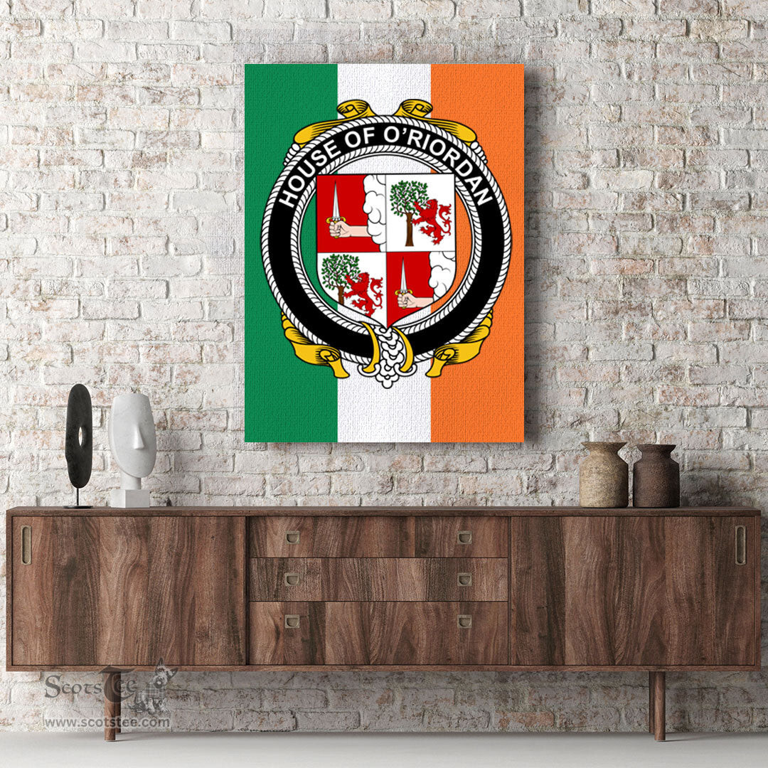 ScotsTee Shop Irish House of O RIORDAN Clan Family Crest Ireland Flag Framed Canvas Print