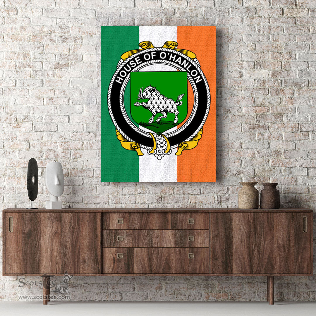 ScotsTee Shop Irish House of O HANLON Clan Family Crest Ireland Flag Framed Canvas Print
