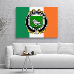ScotsTee Shop Irish House of O HANLON Clan Family Crest Ireland Flag Framed Canvas Print