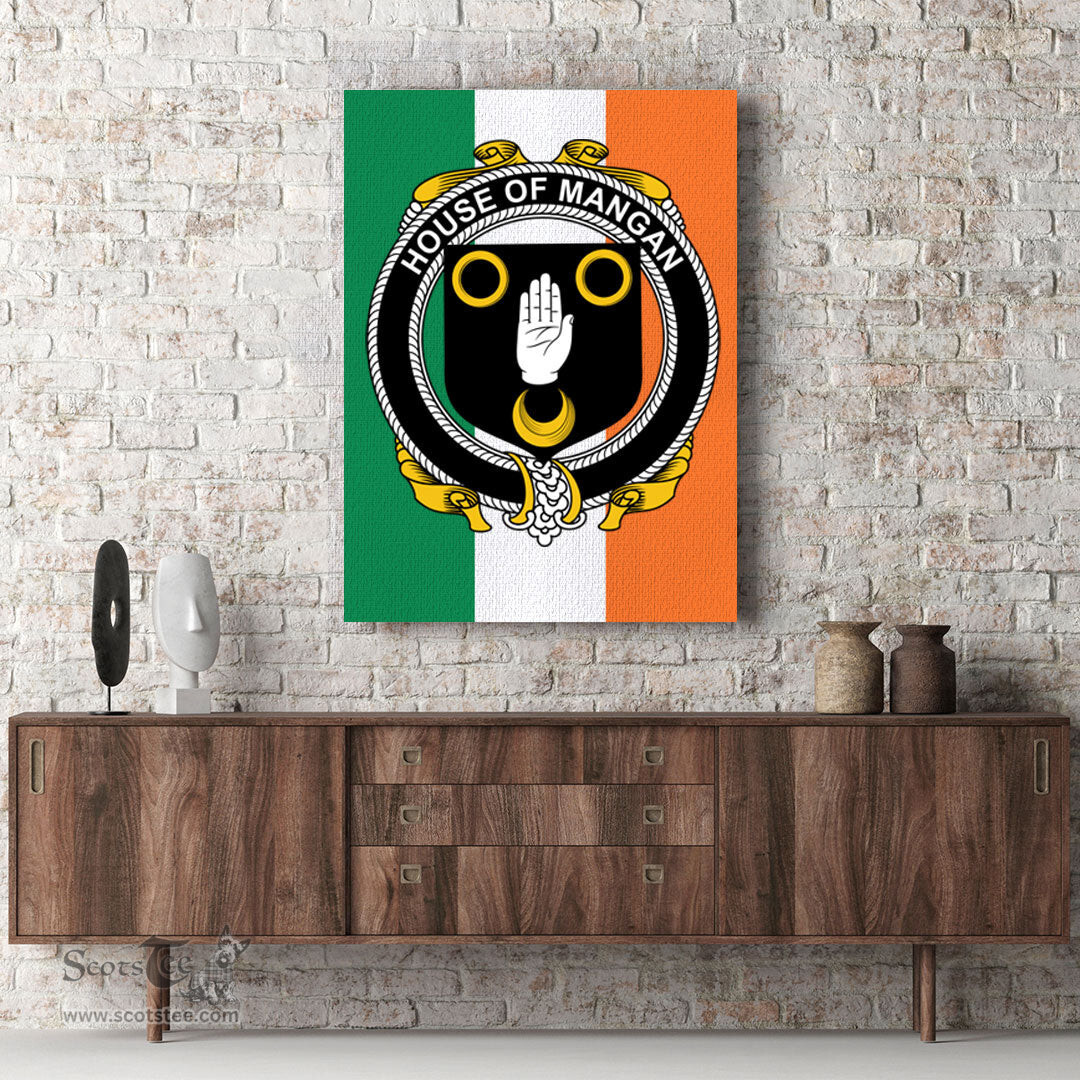 ScotsTee Shop Irish House of MANGAN Clan Family Crest Ireland Flag Framed Canvas Print