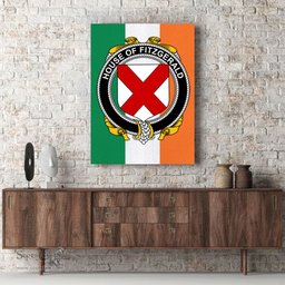 ScotsTee Shop Irish House of FITZGERALD Clan Family Crest Ireland Flag Framed Canvas Print