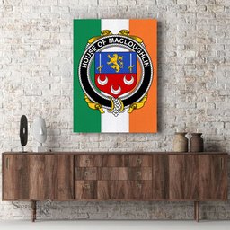 ScotsTee Shop Irish House of MACLOUGHLIN Tirconnell Clan Family Crest Ireland Flag Framed Canvas Print