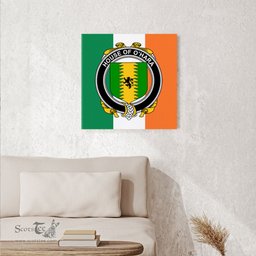 ScotsTee Shop Irish House of O HARA Clan Family Crest Ireland Flag Framed Canvas Print