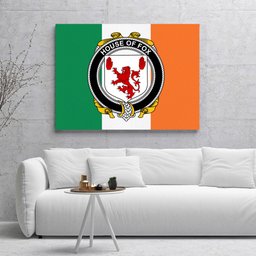 ScotsTee Shop Irish House of FOX Clan Family Crest Ireland Flag Framed Canvas Print