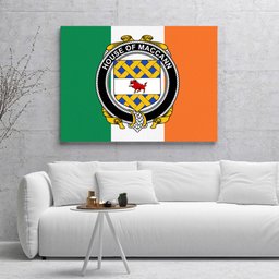ScotsTee Shop Irish House of MACCANN Clan Family Crest Ireland Flag Framed Canvas Print