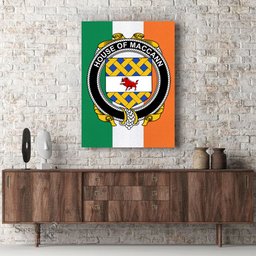 ScotsTee Shop Irish House of MACCANN Clan Family Crest Ireland Flag Framed Canvas Print